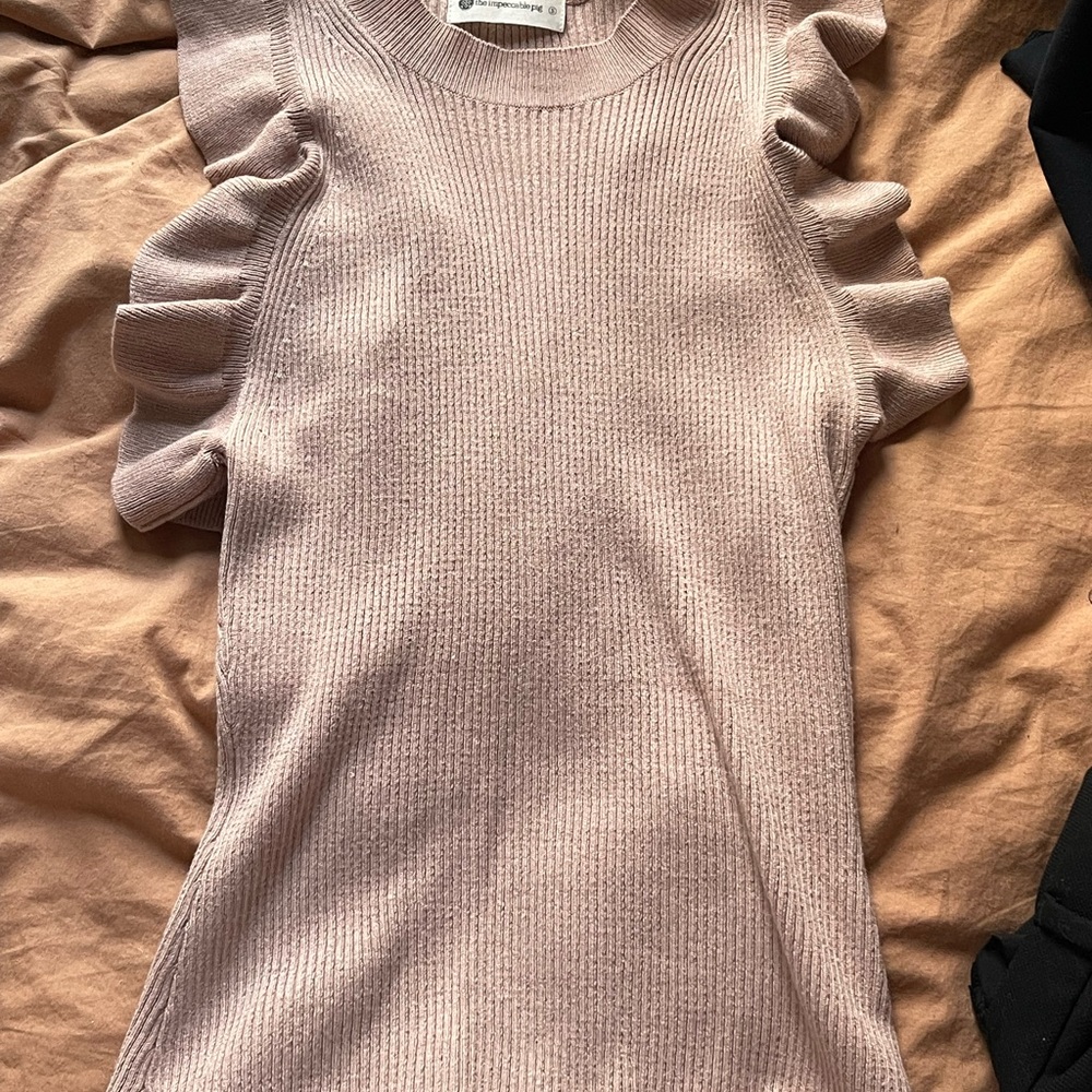 Sweater Razor Back Tank in Blush with Ruffles - Picture 6 of 7